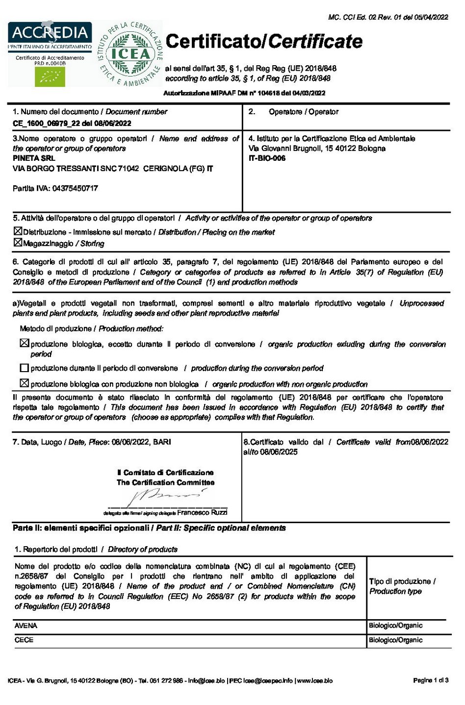 Anteprima del certificato ICEA Bio
