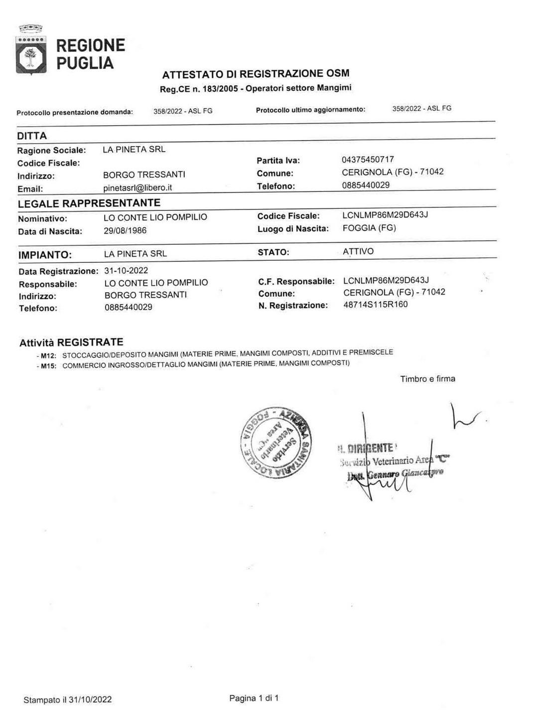 Anteprima del certificato Regione Puglia OSM